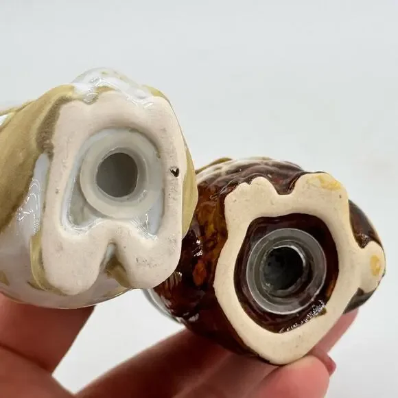 Set of 2 Mismatch Ceramic Owl Salt And Pepper Shakers With Stoppers 3" - Picture 7 of 7